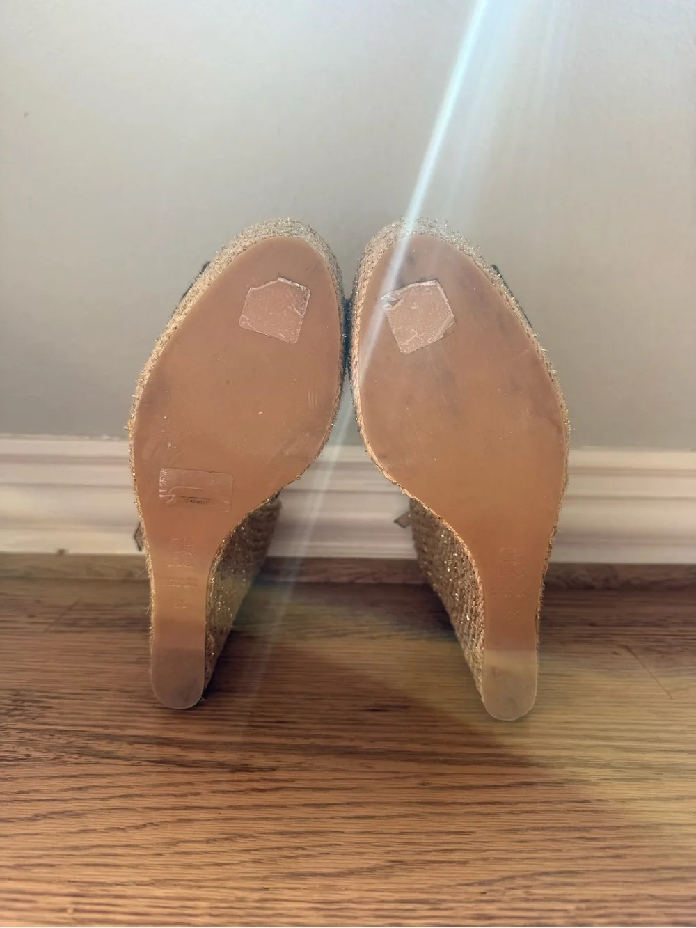 Carolina Herrera Brown Woven Espadrille Wedge Sandals with Red Insole